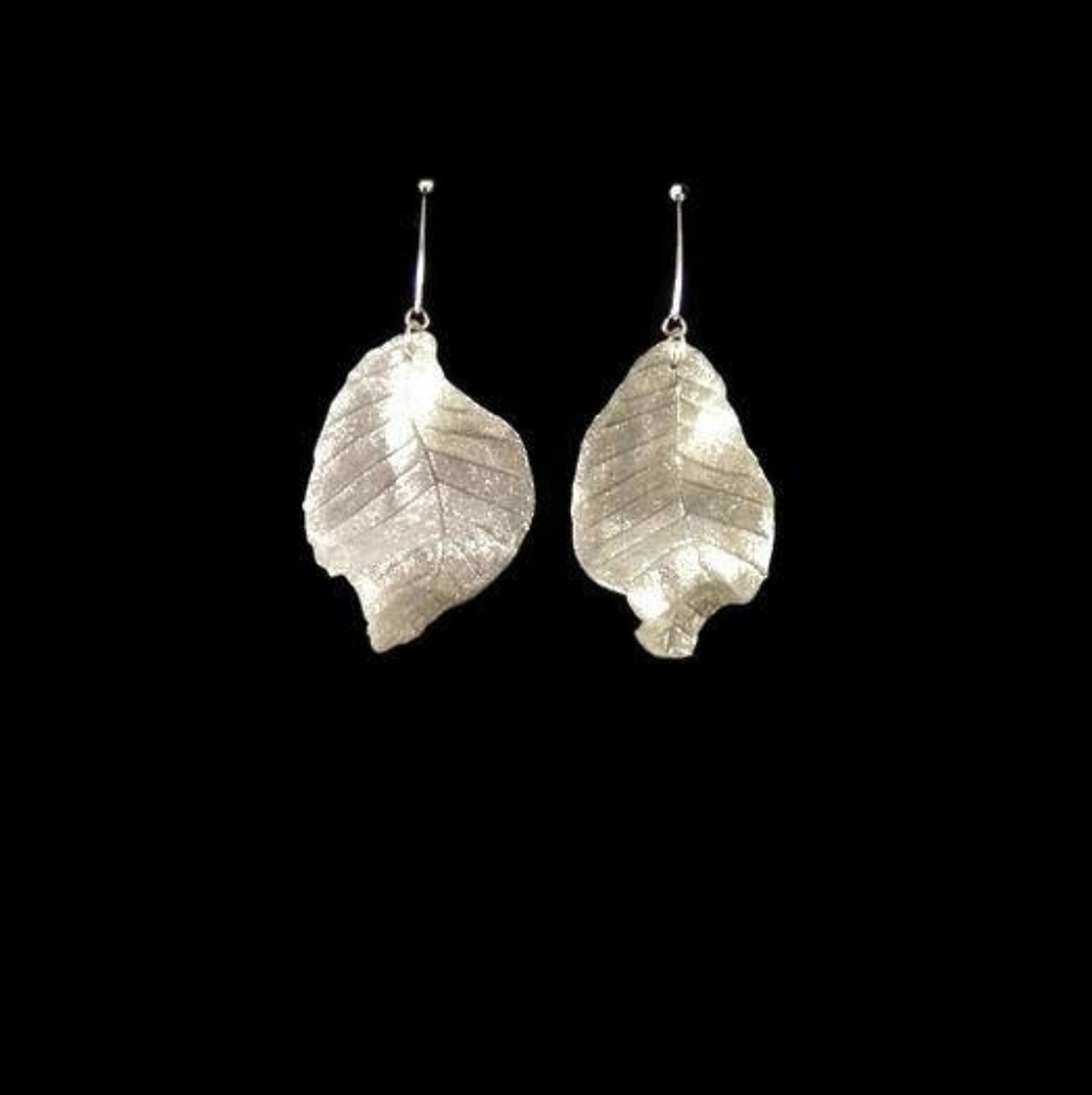 Handmade: light clay metallic silver leaf earrings